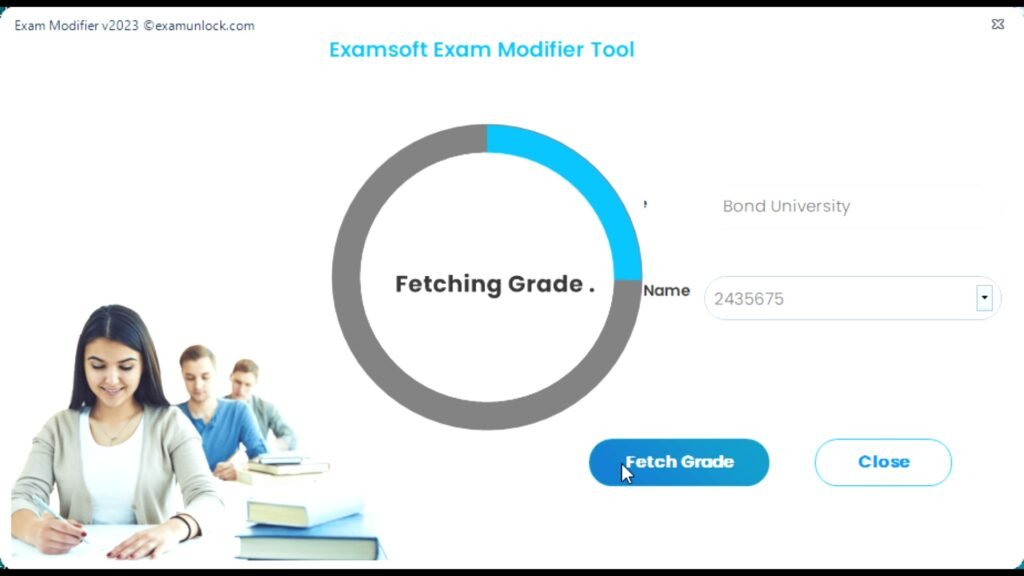 A screenshot of the Examsoft Exam Grade Modifier interface, a tool used to adjust and manage exam grades within the Examsoft platform.